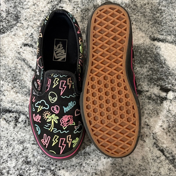 Vans Black Slip-Ons with Neon Graphics - Picture 2 of 6